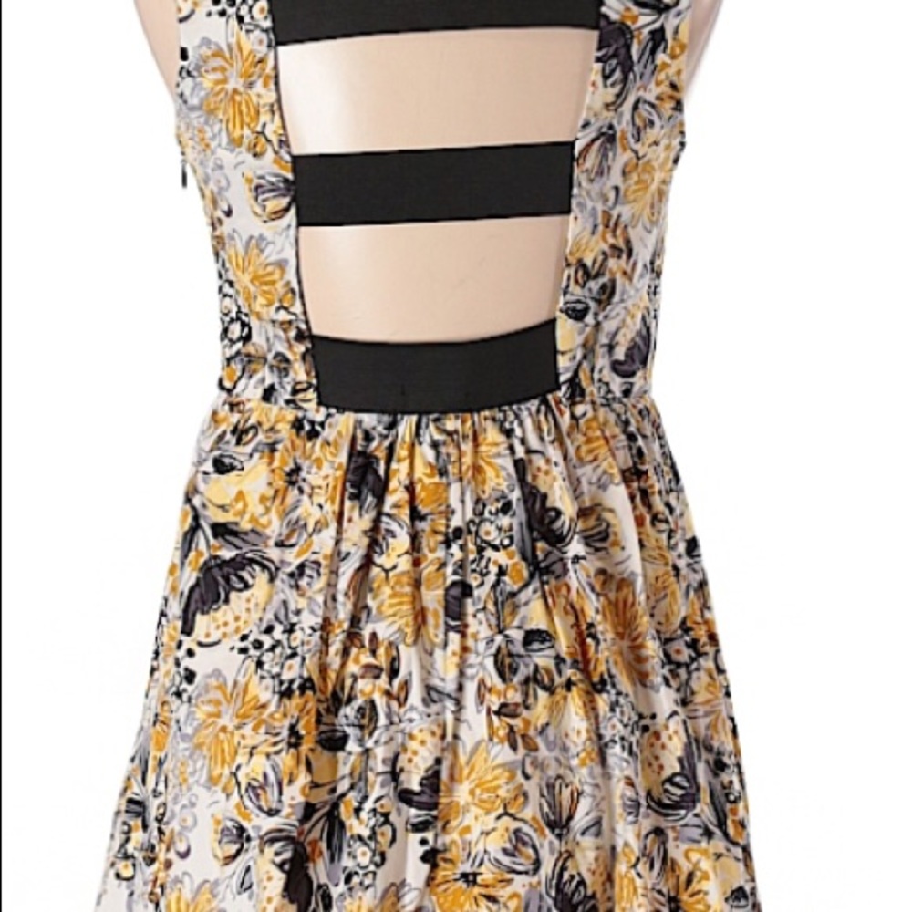 Dress: yellow, black, white